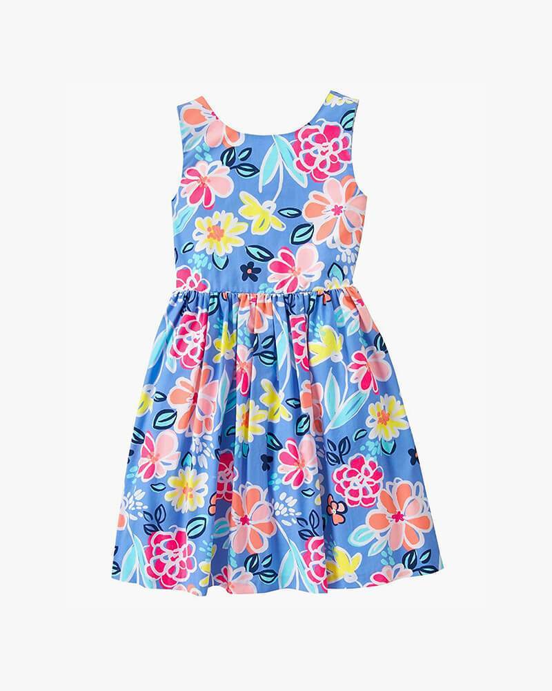 Girls’ Short Sleeve Blue Floral Tie Tank Dress