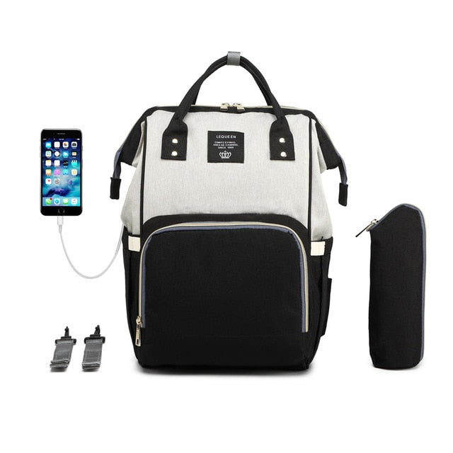 LEQUEEN USB Maternity Waterproof Diaper Bag USB Charging Large Mummy Nursing Backpacks Nappy Bag Brand Large Capacity Bag