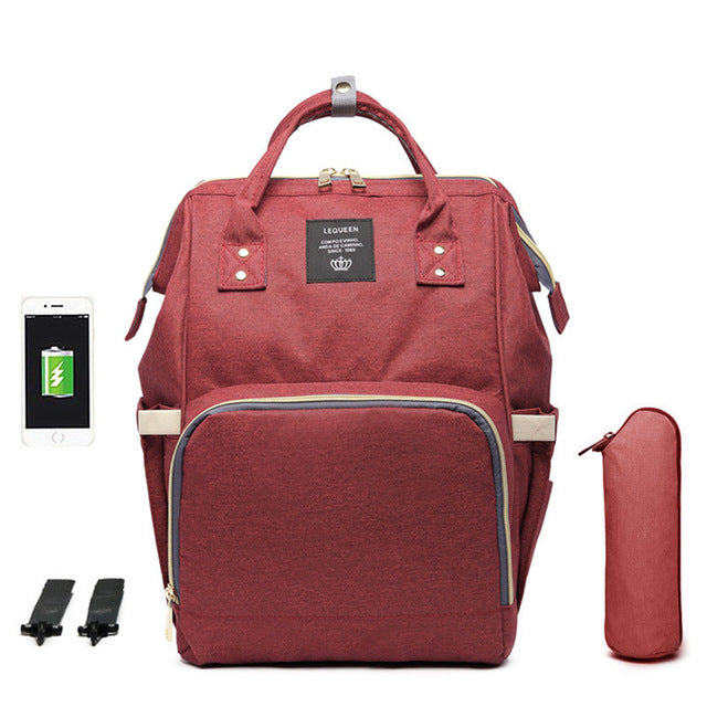 LEQUEEN USB Maternity Waterproof Diaper Bag USB Charging Large Mummy Nursing Backpacks Nappy Bag Brand Large Capacity Bag