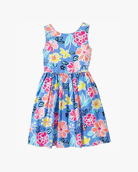 Girls’ Short Sleeve Blue Floral Tie Tank Dress